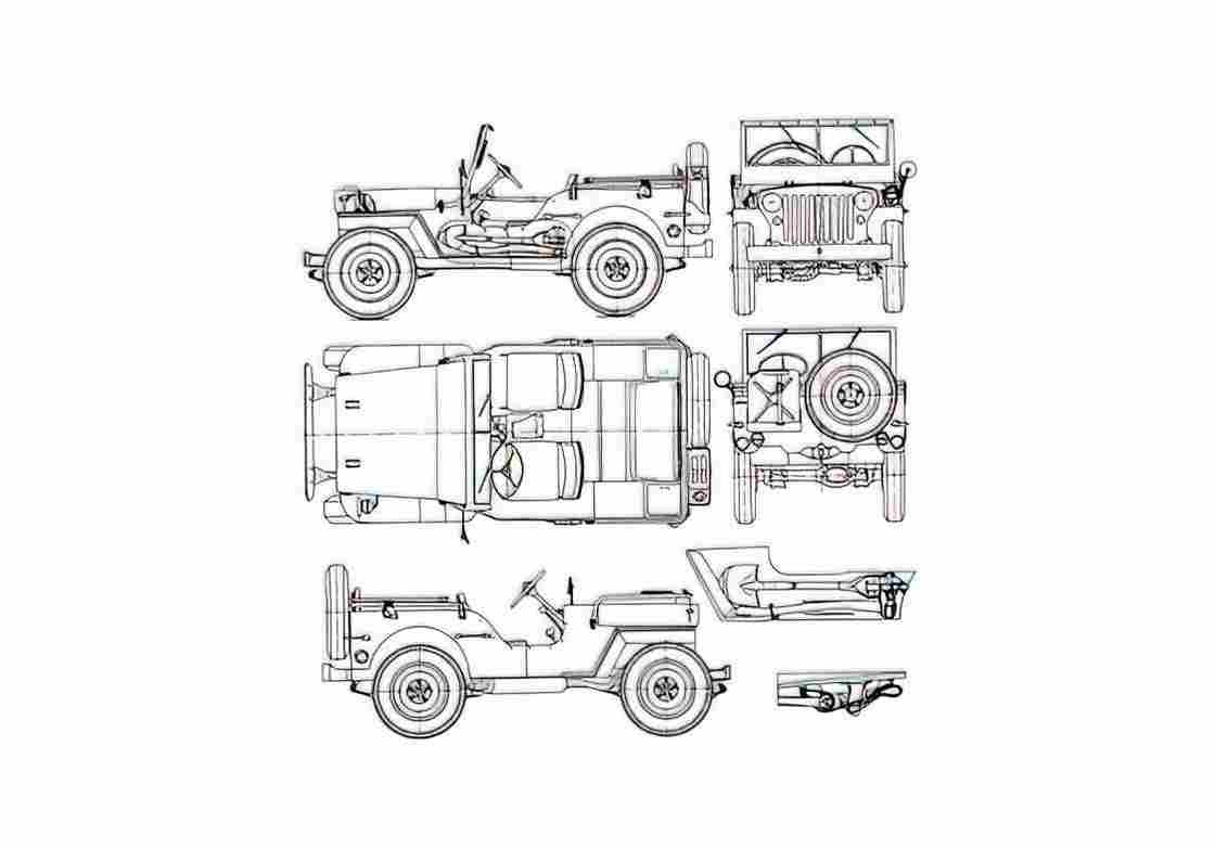 Blueprint Willys Jeep SUV 1952 A4 Photo Print