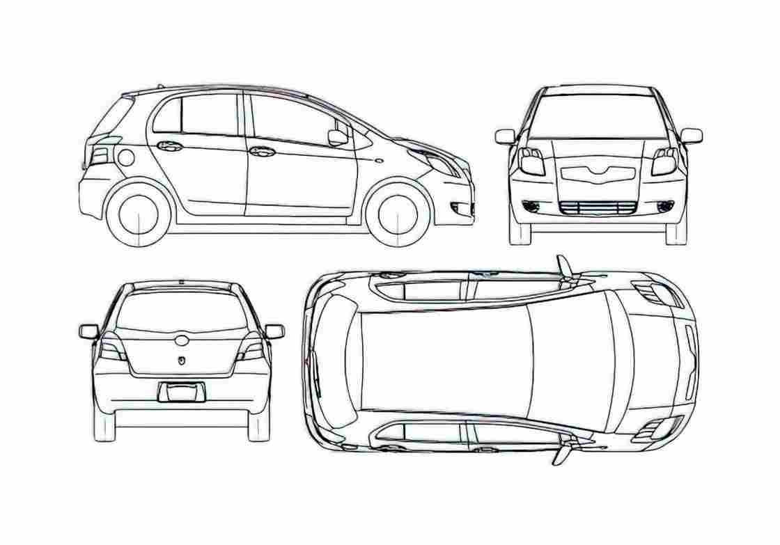 Blueprint Yaris 5 door Hatchback 2006 A4 Photo Print