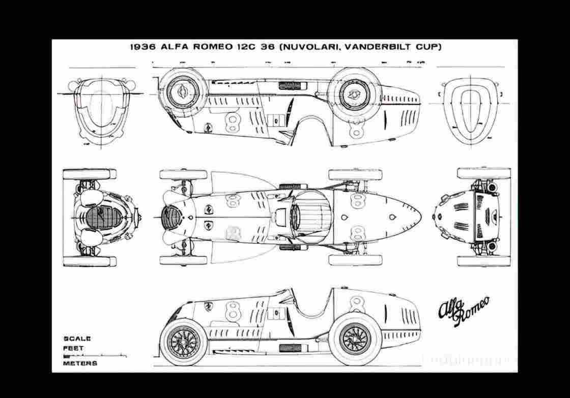 Blueprint alfa romeo 12c 01 01 A4 Photo Print