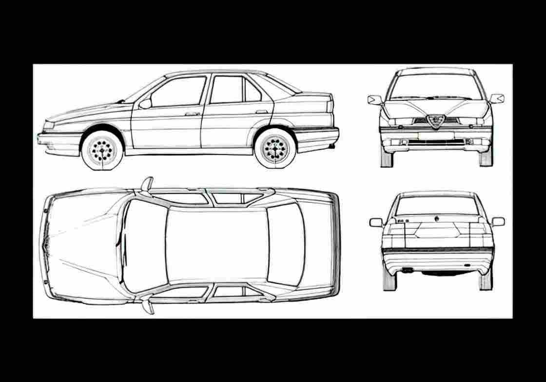Blueprint alfa romeo 155 1993 01 A4 Photo Print