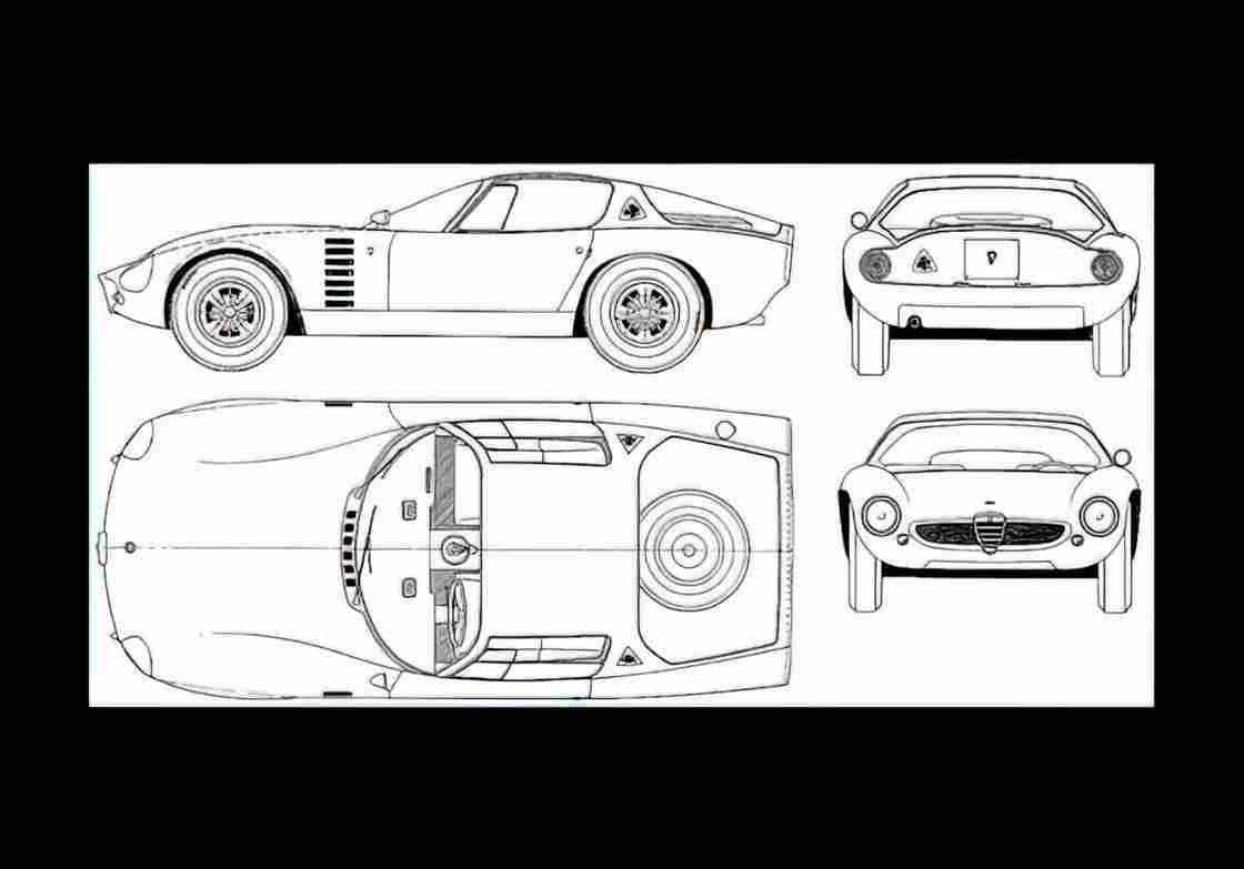 Blueprint alfa romeo 1600 gtz bertone 01 01 A4 Photo Print