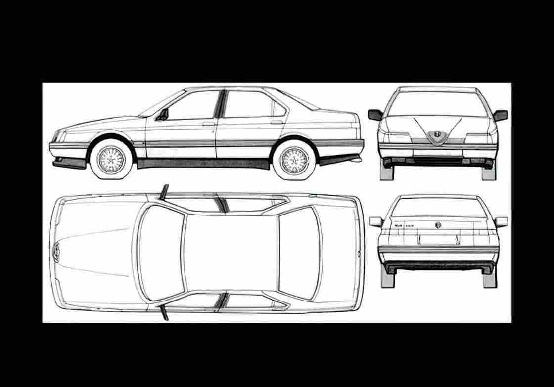 Blueprint alfa romeo 164 1991 01 A4 Photo Print