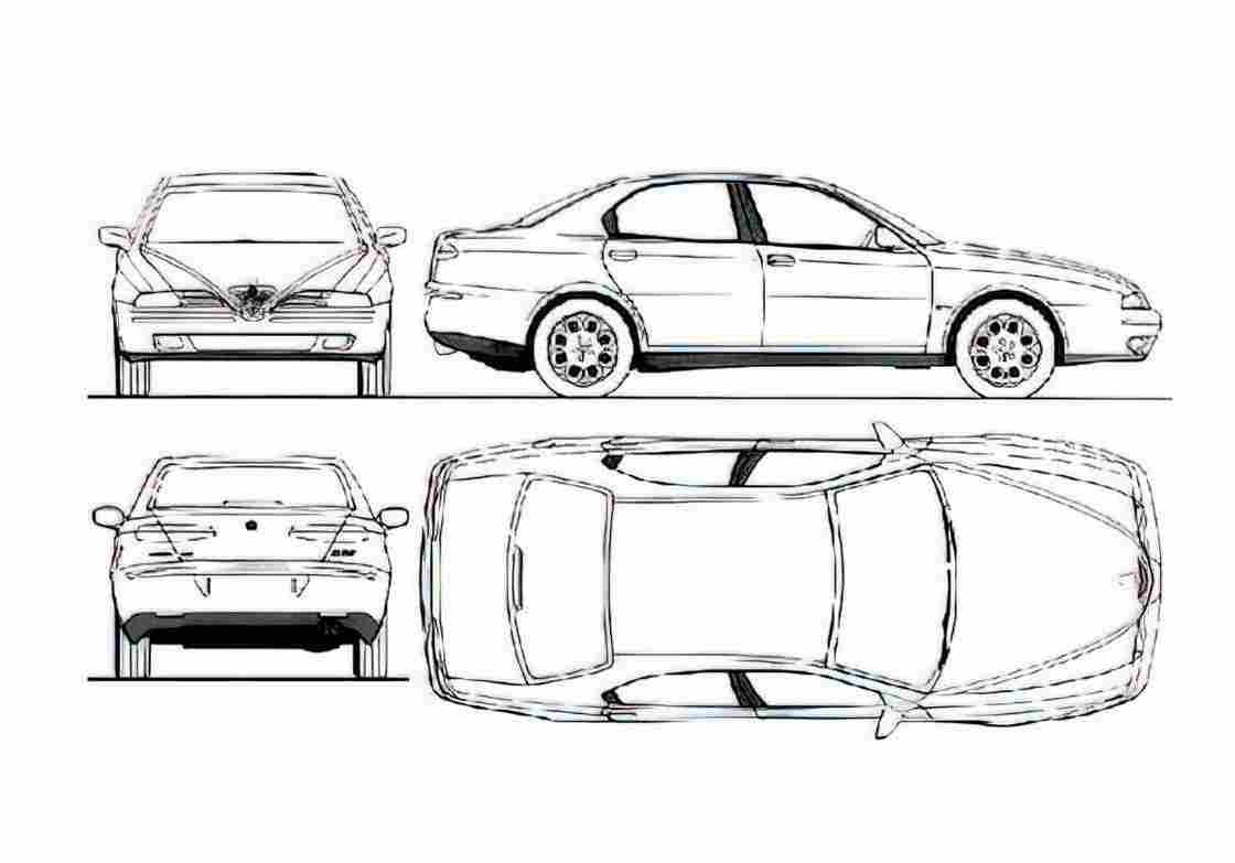Blueprint alfa romeo 166 1998 01 A4 Photo Print