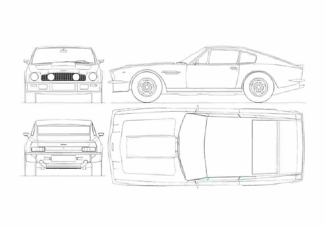 Blueprint aston martin v8 vantage 1983 01 A4 Photo Print