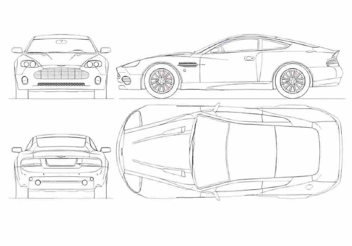 Blueprint aston martin vanquish 2005 01 A4 Photo Print