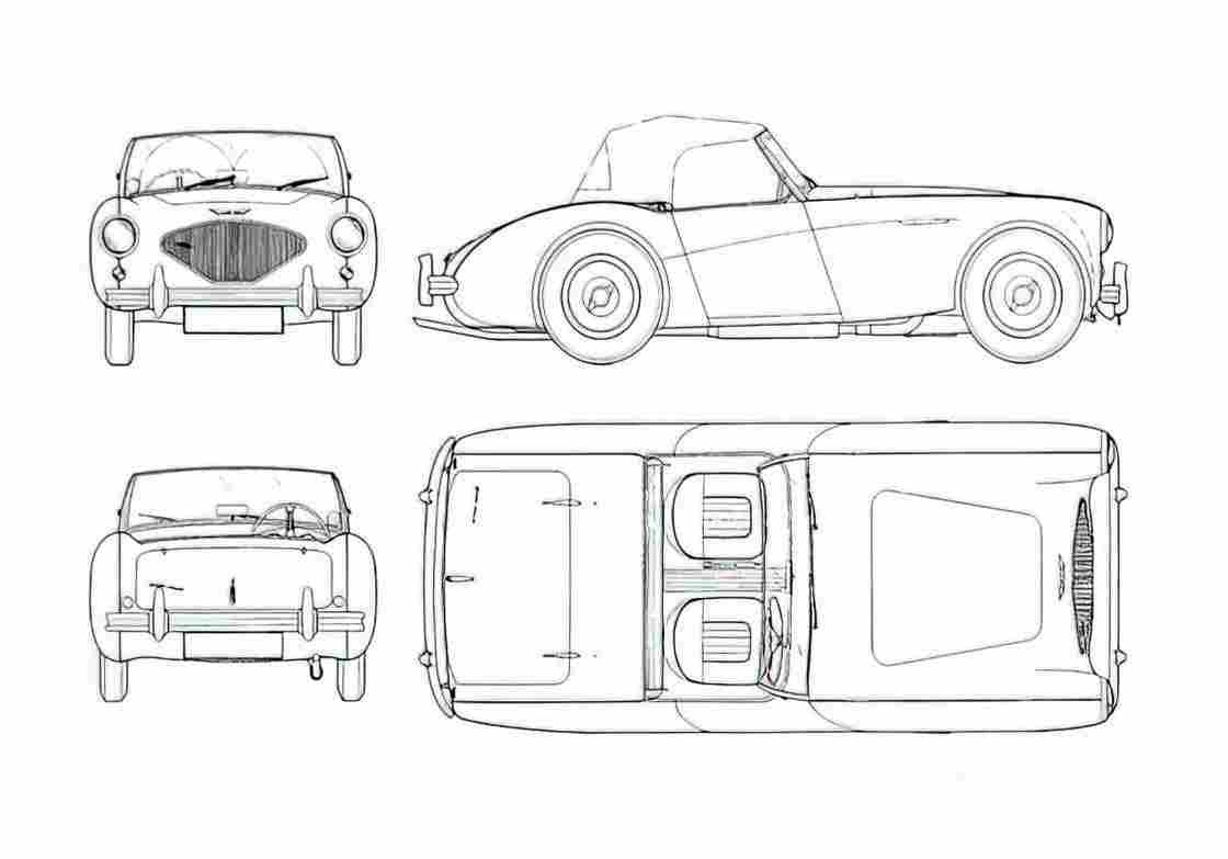 Blueprint austin healey 100 1954 01 A4 Photo Print