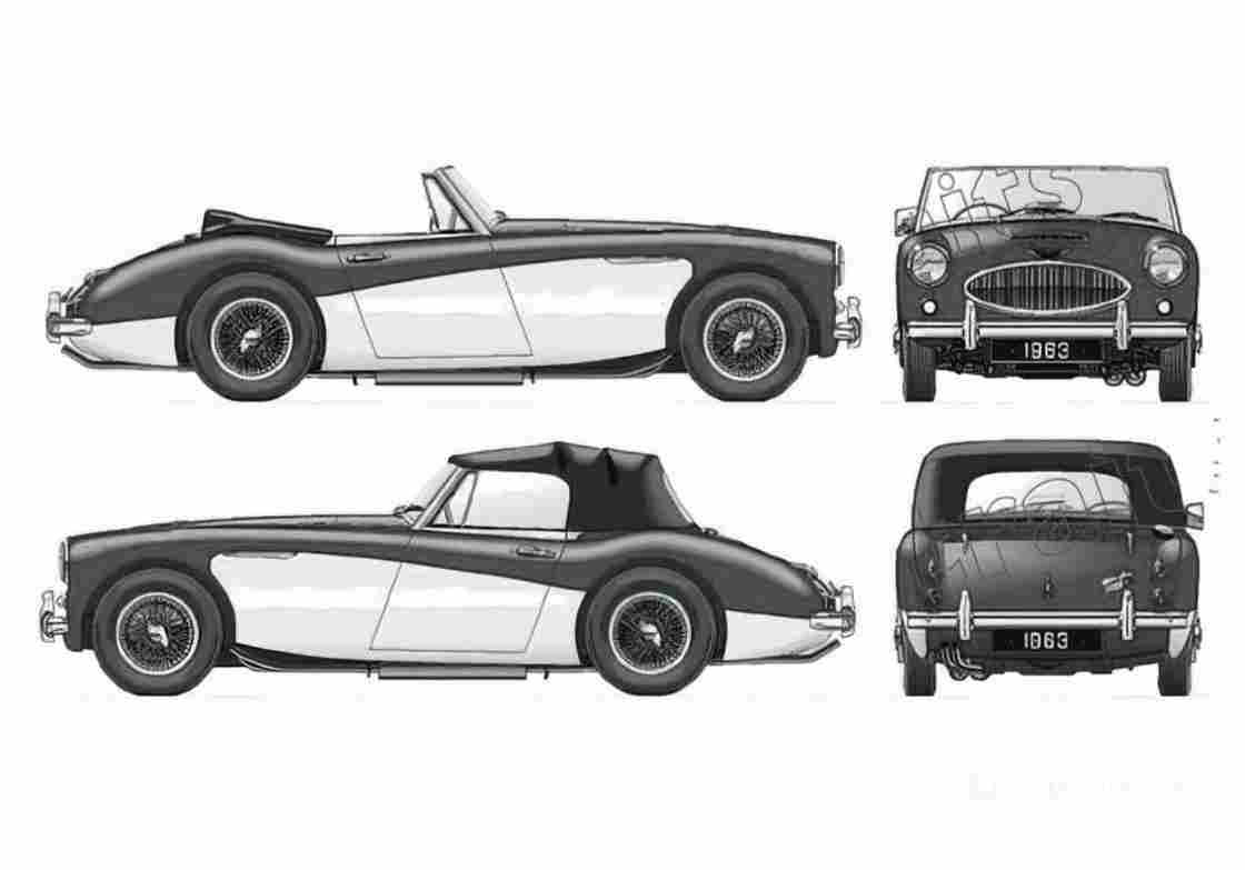 Blueprint austin healey 3000 mkiia 1963 01 A4 Photo Print