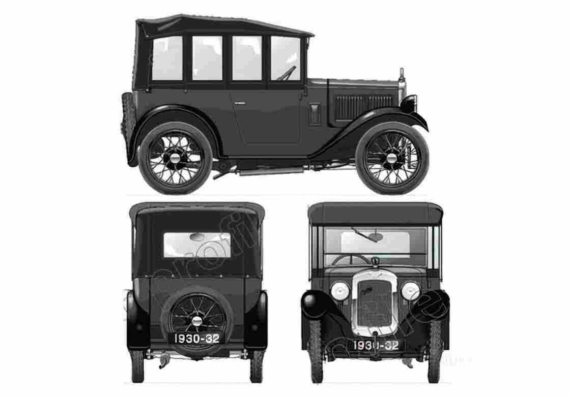 Blueprint austin seven af tourer 1930 32 01 A4 Photo Print