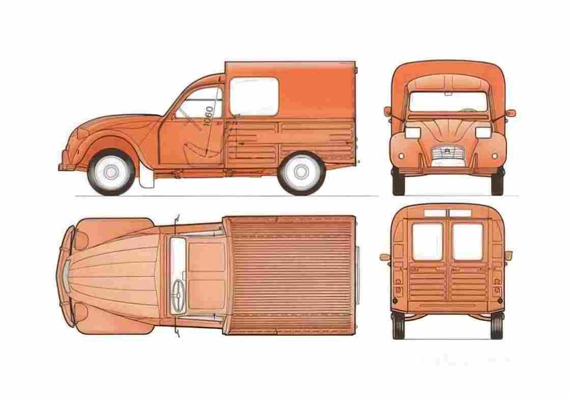 Blueprint citroen 2cv 400 fourgonette 1980 A4 Photo Print