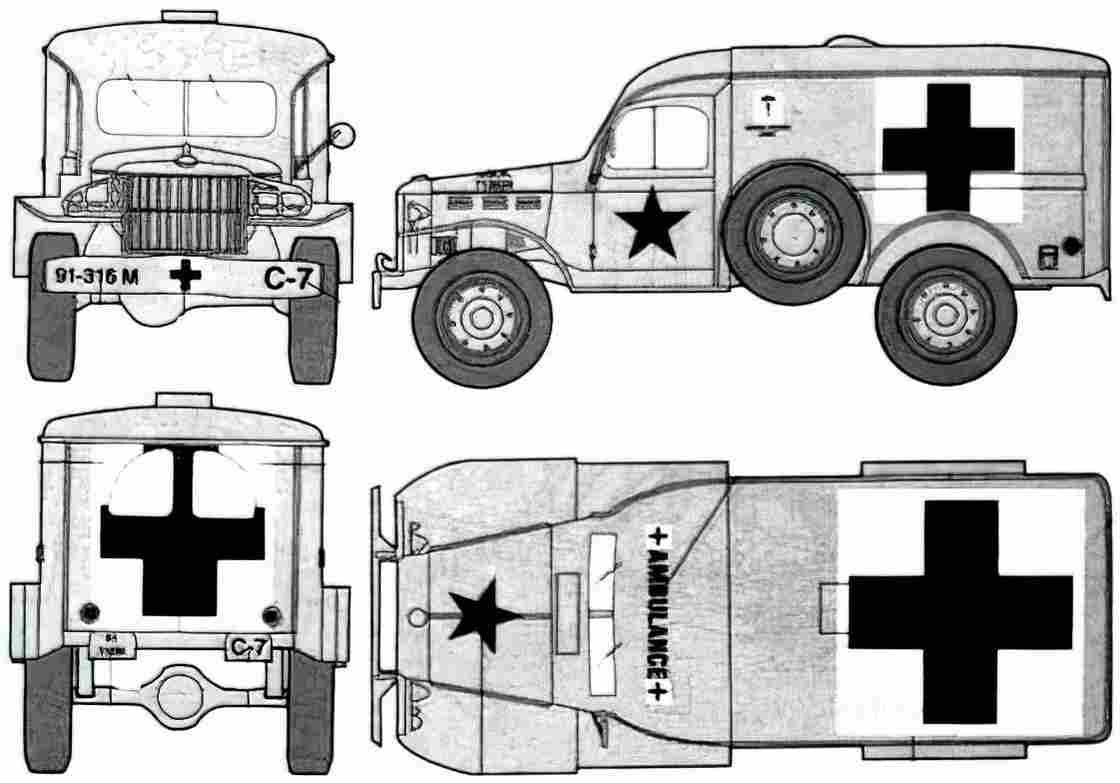 Blueprint dodge wc54 ambulance 50507 A4 Photo Print