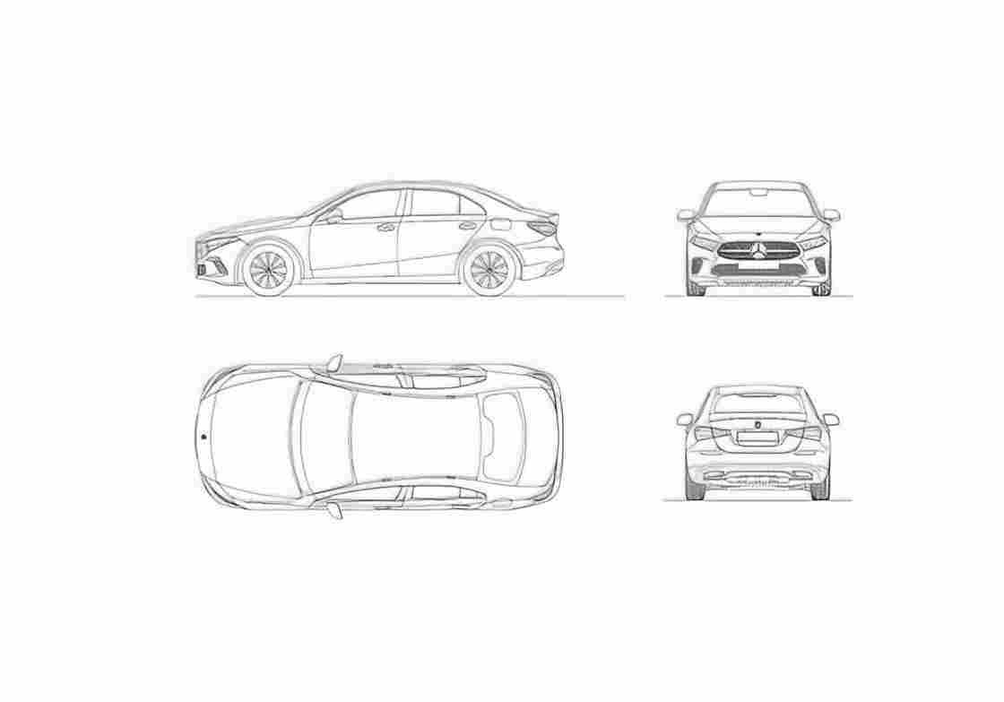 Blueprint mercedes benz a class sedan 2018 A4 Photo Print