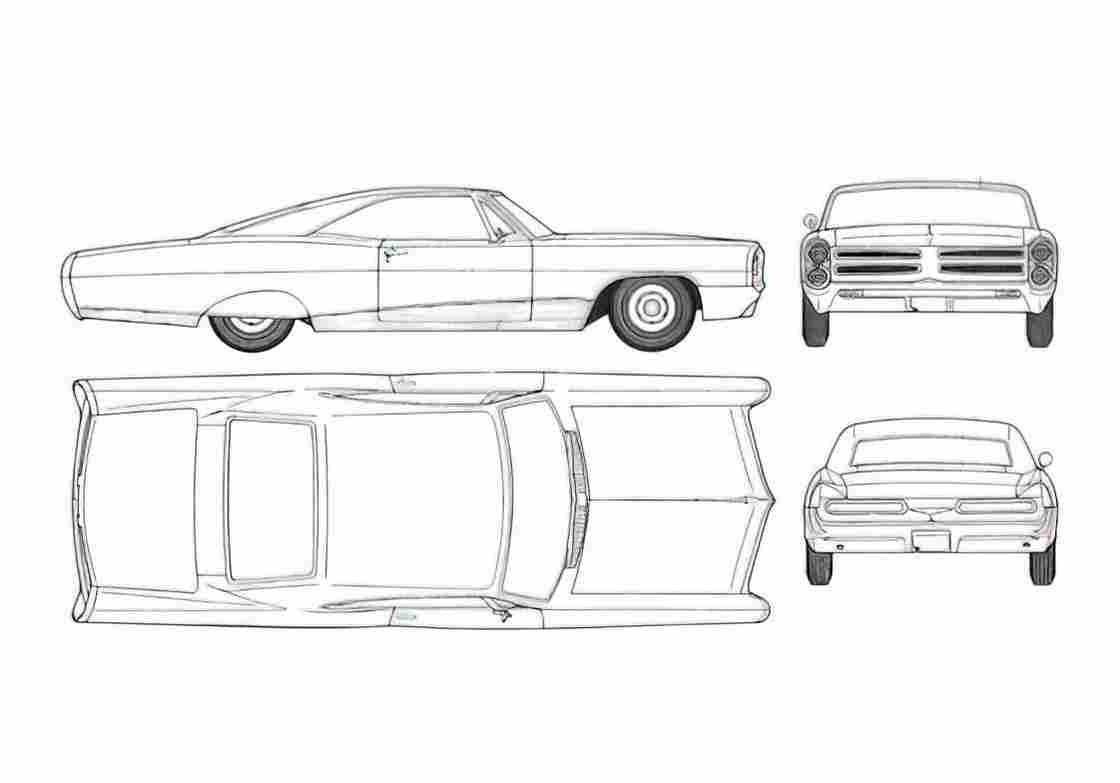 Blueprint pontiac bonneville 2dr hardtop 1966 01 A4 Photo Print