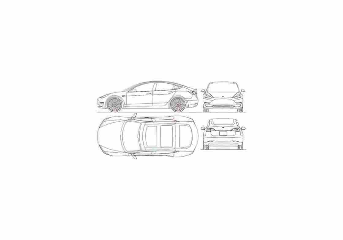 Blueprint tesla model 3 2018 01 A4 Photo Print
