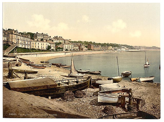 Boating beach Dawlish Vintage A4 Photo Print