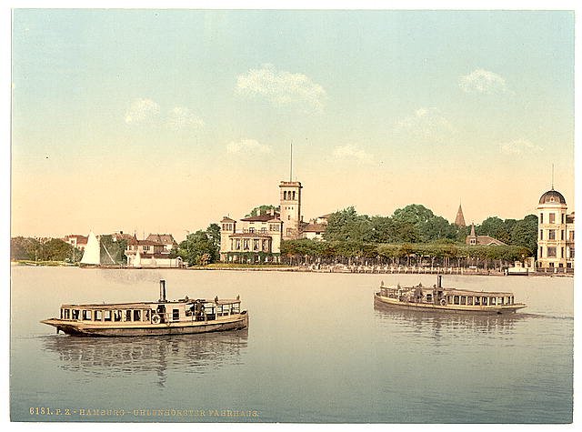 Boats at Uhlenhouster Ferry Hamburg Vintage A4 Photo Print