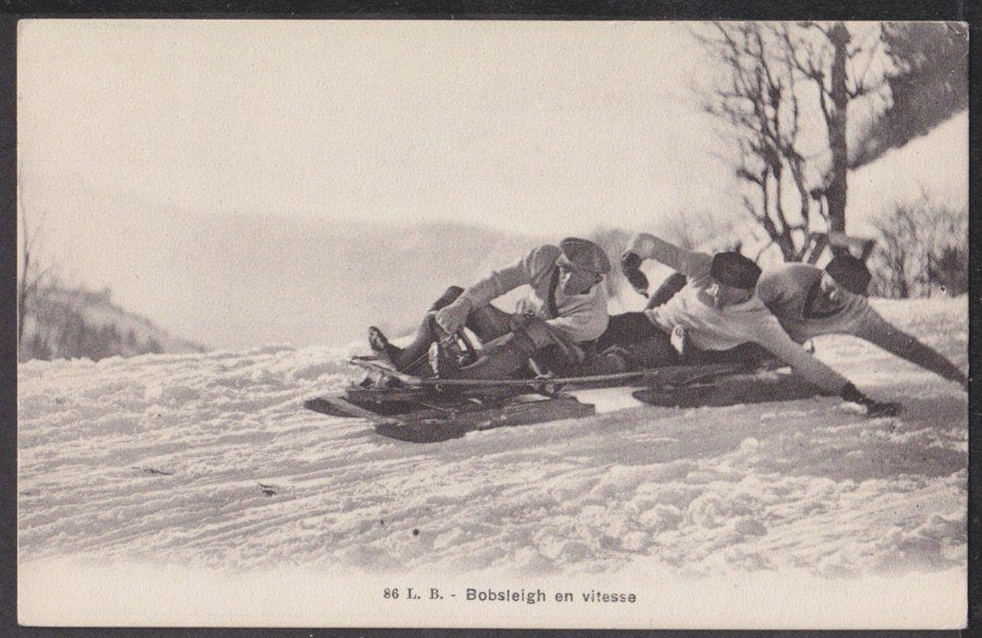 Bobsleigh En Vitesse 3 Men On Sleigh Vintage A4 Photo Print