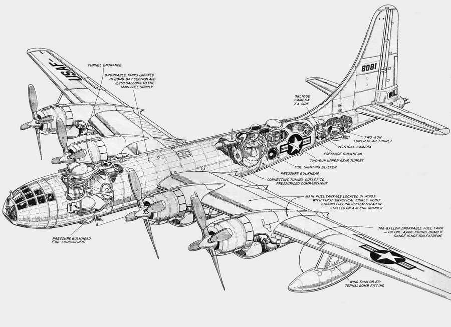 Boeing B 50 cutaway A4 Photo Print