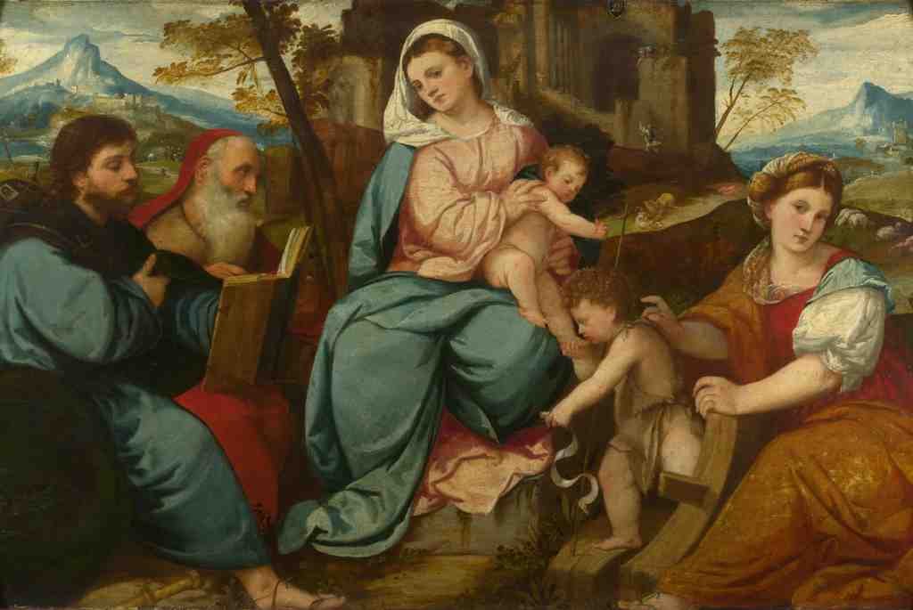 Bonifazio di Pitati The Madonna and Child with Saints A4 Photo Print
