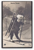 Bonne Annee Small Boy On Skiis As Chimney Sweep Vintage A4 Photo Print
