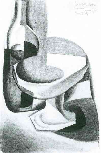 Bottle and fruit bowl 2 by Juan Gris Abstract Art A4 Photo Print