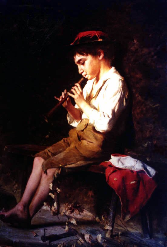 Boy with Recorder Art A4 Photo Print