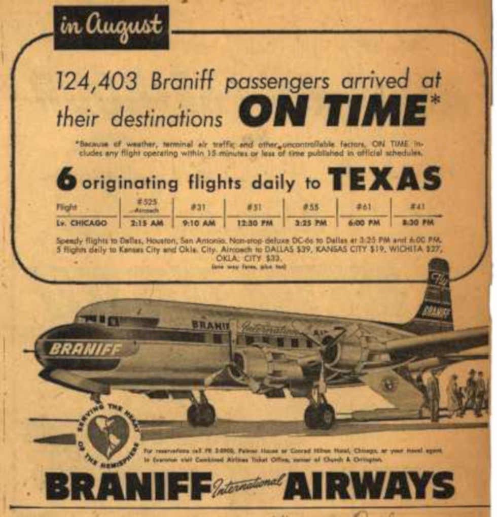 Braniff Dc3 Flights Vintage Retro Advert Ads A4 Photo Print