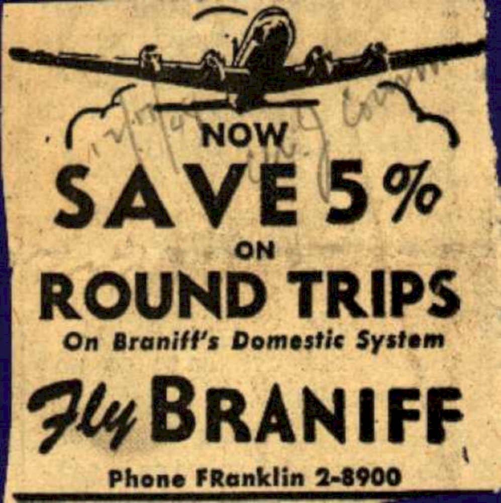 Braniff Flights Save Vintage Retro Advert Ads A4 Photo Print