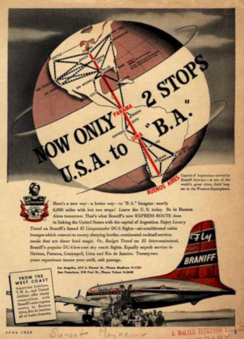 Braniff Globe Routes Vintage Retro Advert Ads A4 Photo Print