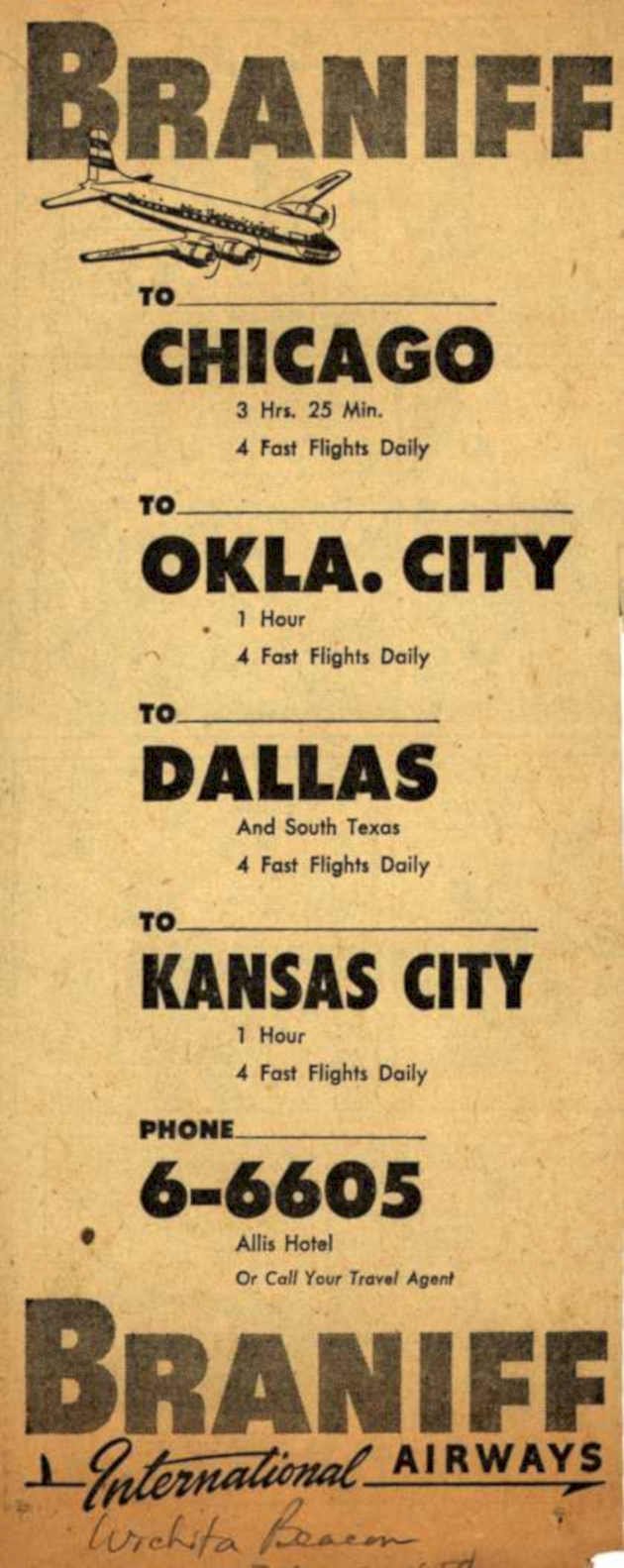 Braniff Timetable Flights Vintage Retro Advert Ads A4 Photo Print