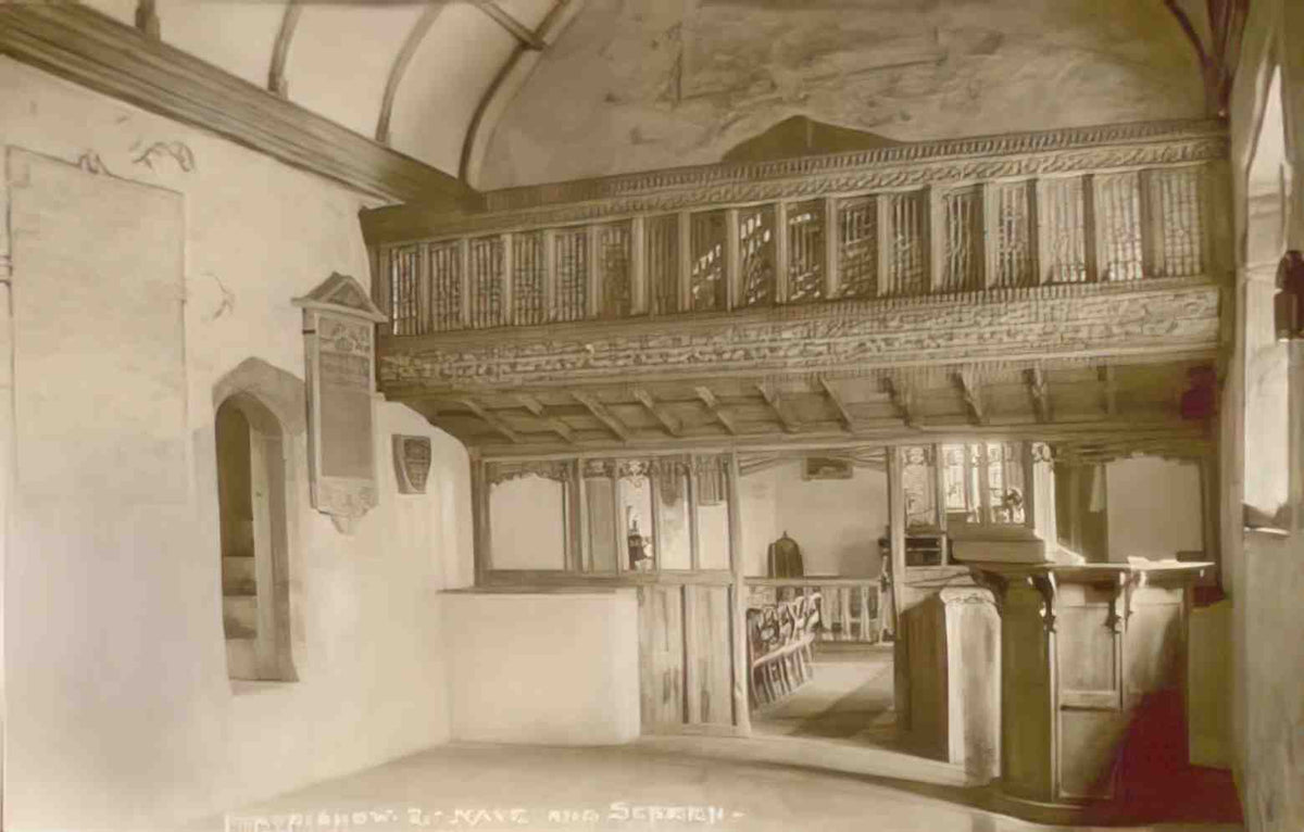 Breconshire Partrishow Church Nave and Screen Vintage A4 Photo Print