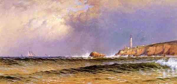 Bricher Alfred Thompson Coastal Scene With Lighthouse A4 Photo Print