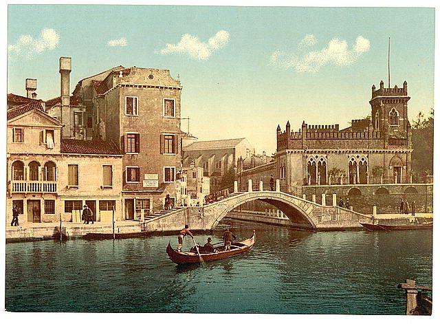 Bridge and canal Venice Vintage A4 Photo Print