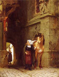 Bridgeman Frederick Arthur Leading The Horse From Stable A4 Photo Print
