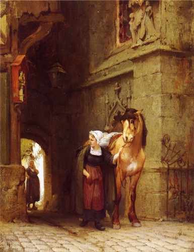 Bridgeman Frederick Arthur Leading The Horse From Stable A4 Photo Print