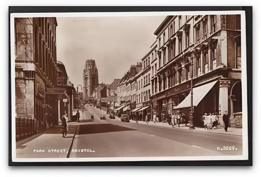 Bristol Park Street Looking Up Church & Shops Vintage A4 Photo Print