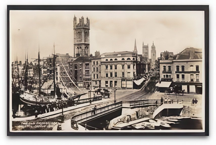 Bristol The Old Drawbridge Sailing Boats In Harbour 1870 Vintage A4 Photo Print