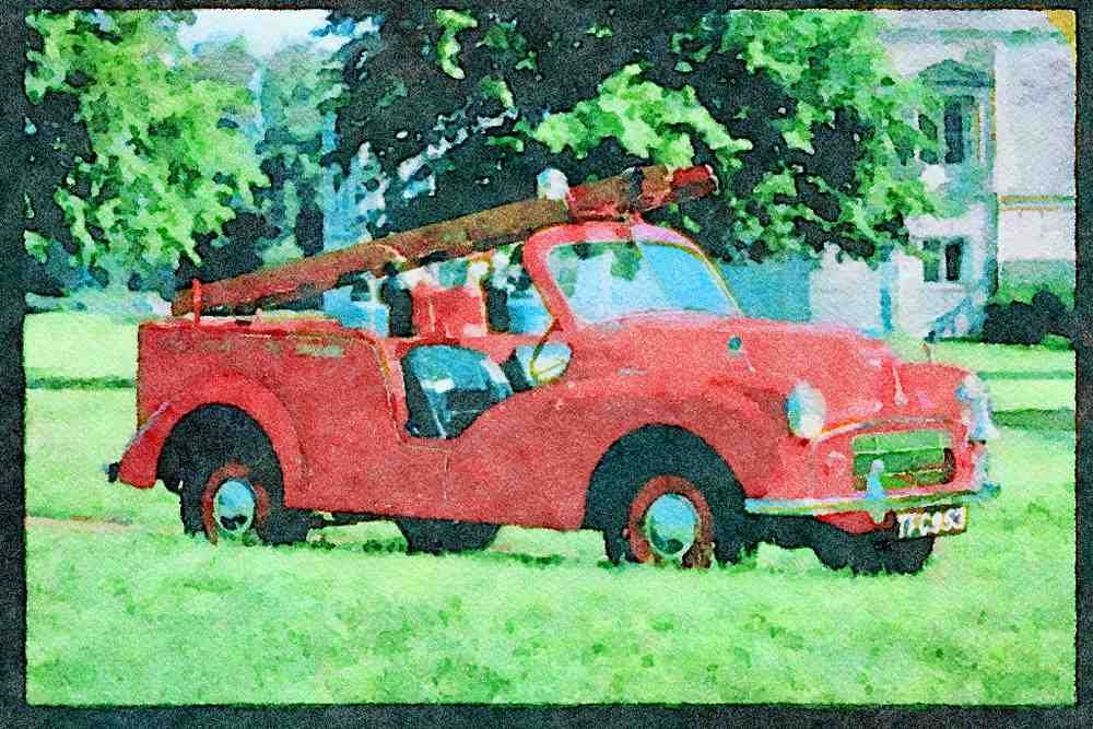 British UK Cars 354054 Morris Minor, Fire engine, 1952 A4 Limited Edition Watercolour Print