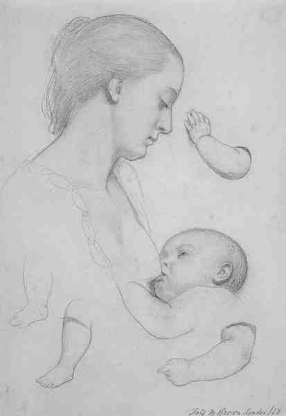 Brown Ford Madox The Young Mother Sheet Of Studies A4 Photo Print