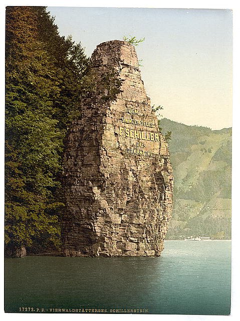 Brunnen Schillerstein Lake Lucerne Vintage A4 Photo Print