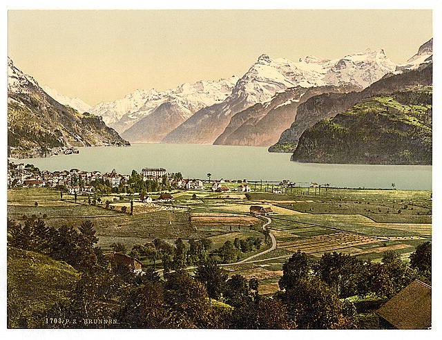 Brunnen and the Alps Lake Lucerne Vintage A4 Photo Print