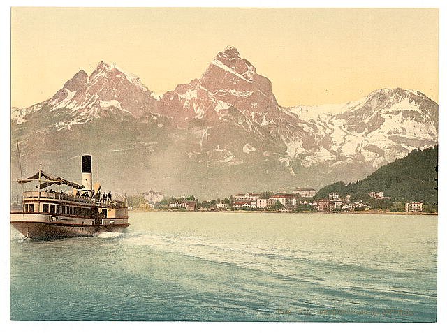 Brunnen and the Mythen Lake Lucerne II Vintage A4 Photo Print