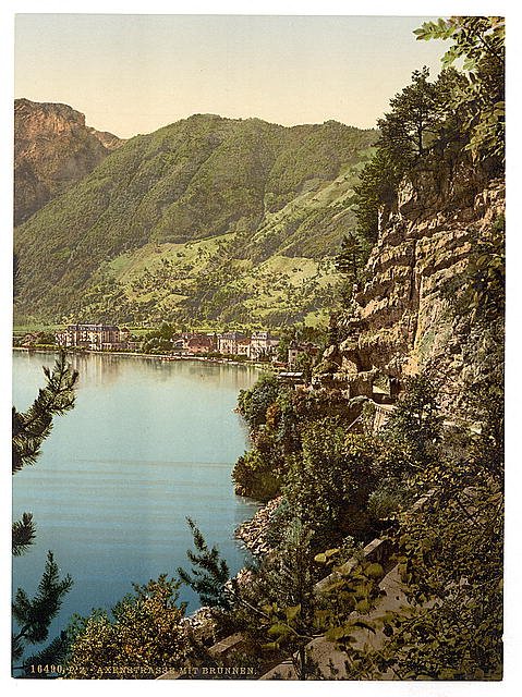 Brunnen from Axenstrasse Lake Lucerne Vintage A4 Photo Print