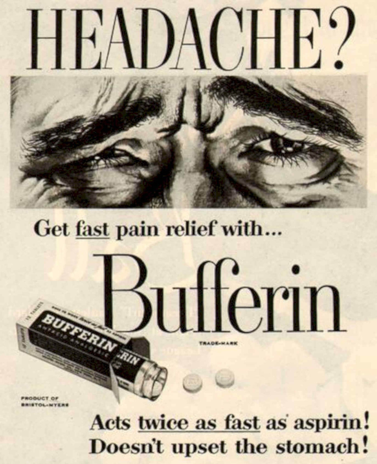 Bufferin Headache Relief Vintage Retro Advert Poster A4 Photo Print