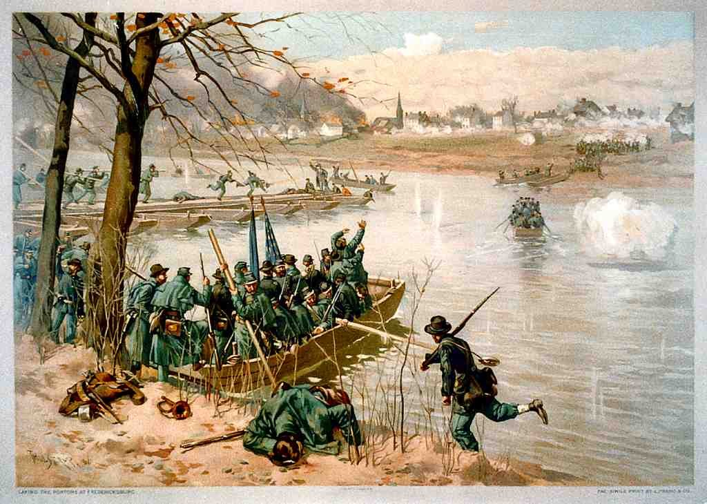 Building Pontoons At Fredericksburg Vintage A4 Photo Print
