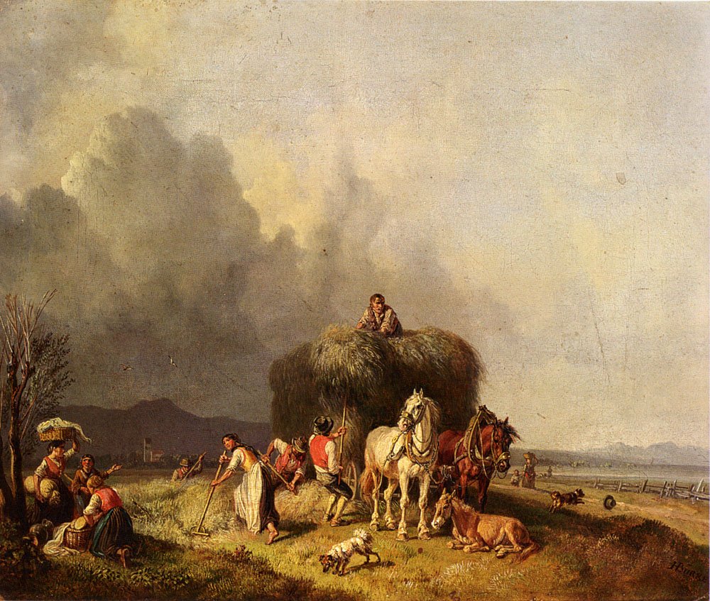 Burkel Heinrich Loading The Hay Wagon Art A4 Photo Print