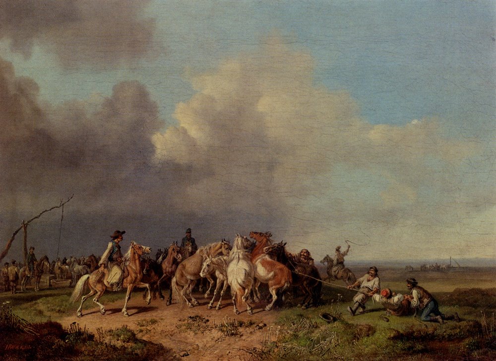 Burkel Heinrich The Horse Round Up Art A4 Photo Print
