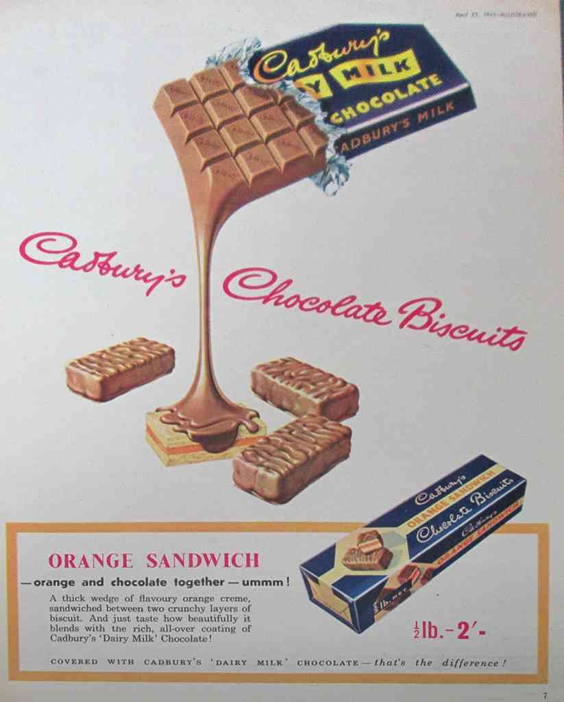 Cadburys Chocolate Biscuits 1950S Orange advert A4 Photo Print