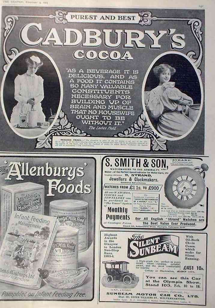 Cadburys Chocolate Ladies 1900S advert A4 Photo Print