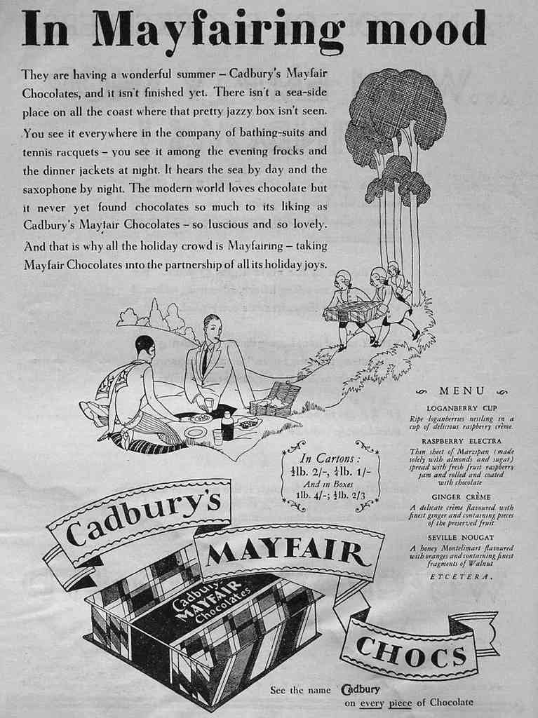 Cadburys Chocolate Mayfair 1920S Vintage Advert A4 Photo Print