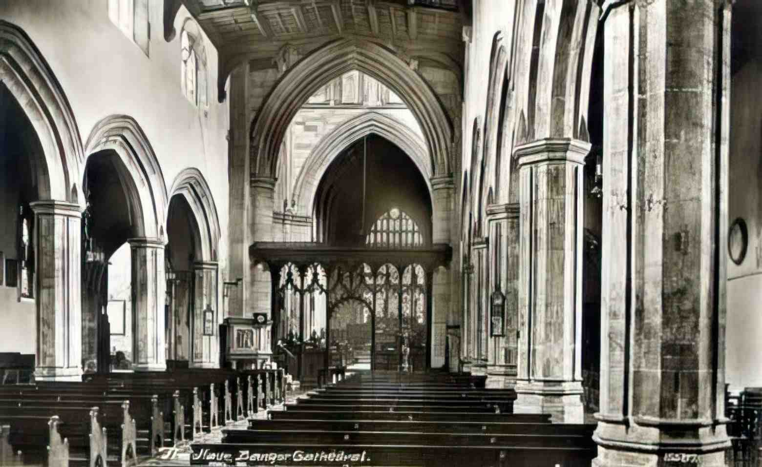 Caernarfonshire Bangor The Cathedral Nave 1920s Vintage A4 Photo Print